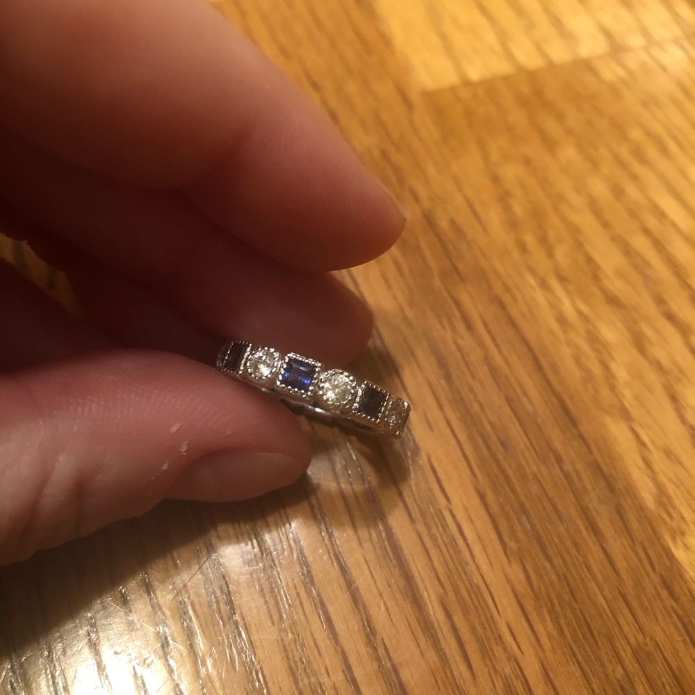 Silver ring with blue and clear stones - size 5